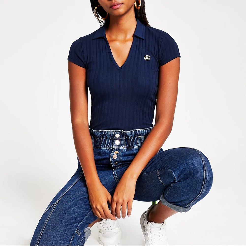 COPY - Open Collar Navy Polo Shirt Size 6 River Island